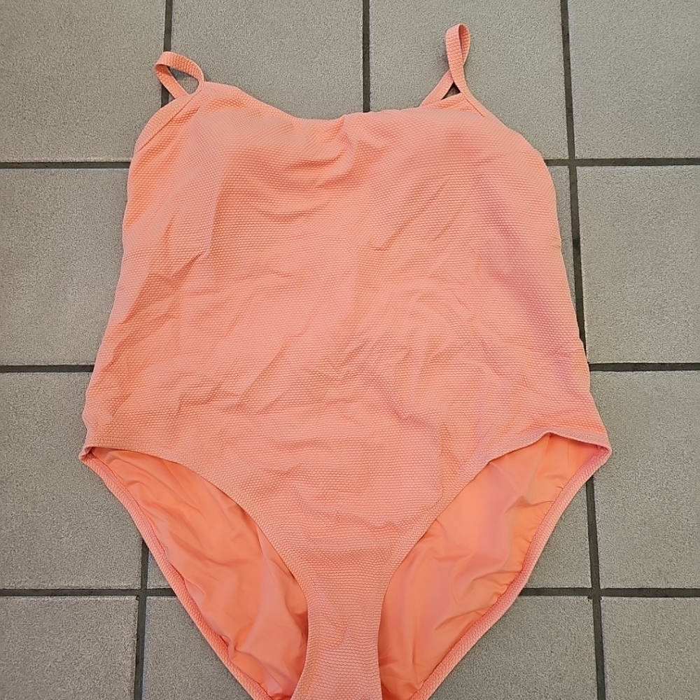 NWT Women's Size 3X Wave Zone 1-piece Coral Orange Swimsuit Adjustable Tie Back